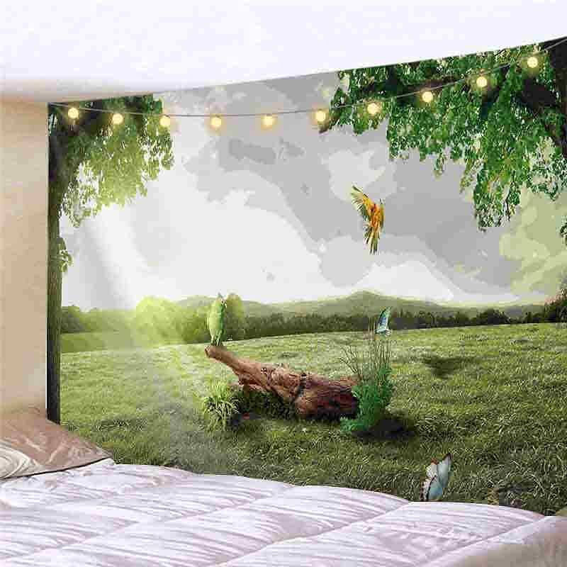 Landscape LED Lights Wall Tapestry Art Decor Forest Waterfall Print