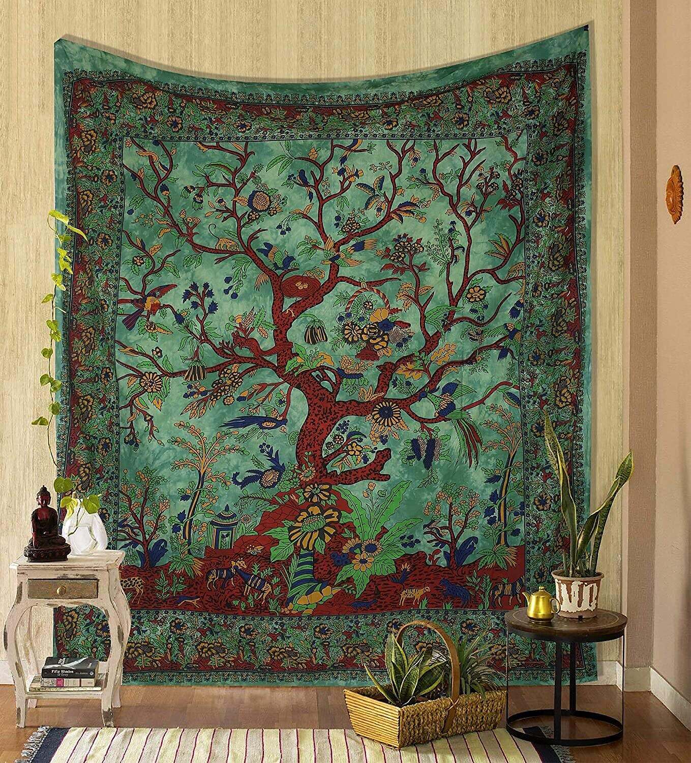 Tapestry Green Tree of Life Wall Hanging