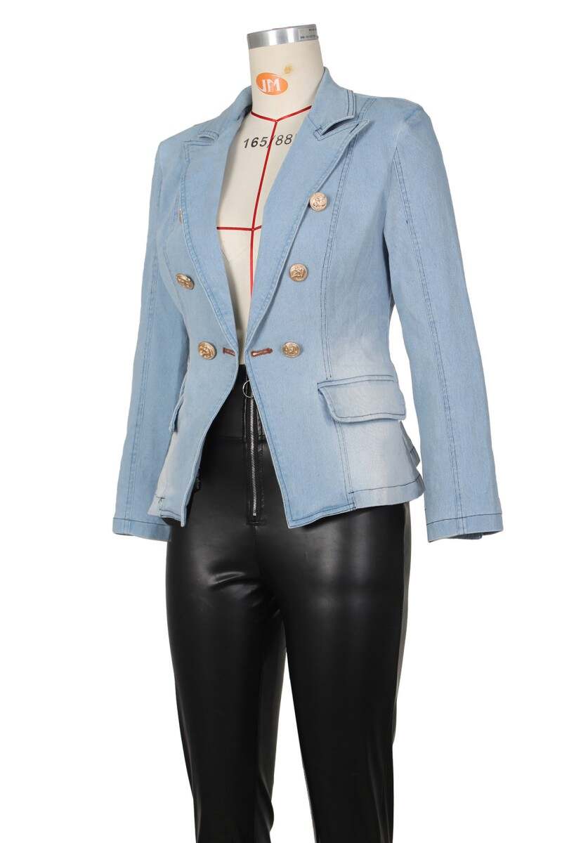 Light Blue Casual Solid Patchwork Turndown Collar Long Sleeve Regular Denim Jacket