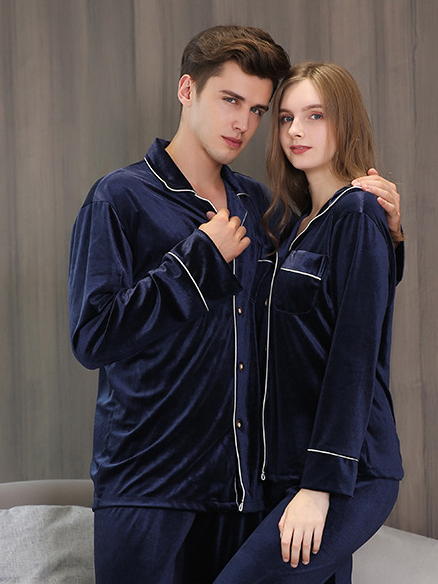 Gold velvet pajamas for men, spring and autumn suit, long sleeves, thickened Couple Pajamas Set