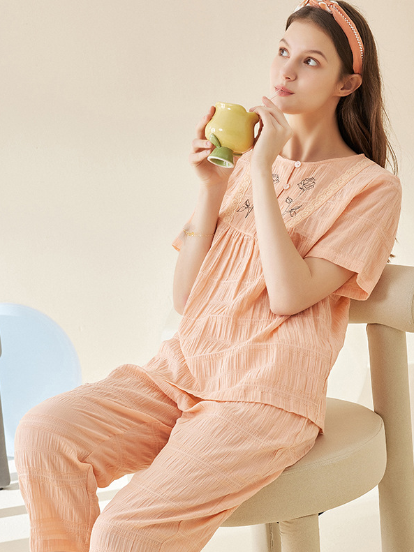 Regular Fit Casual Plain V Neck Pajama Set