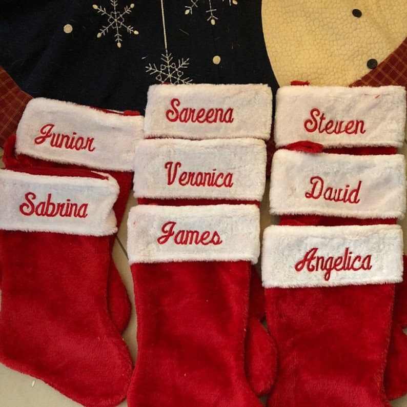 1 Day Processing ,Old Fashion Monogrammed Plush Red & White Christmas Stockings, Personalized  Embroidered  Christmas Stockings Embroidered