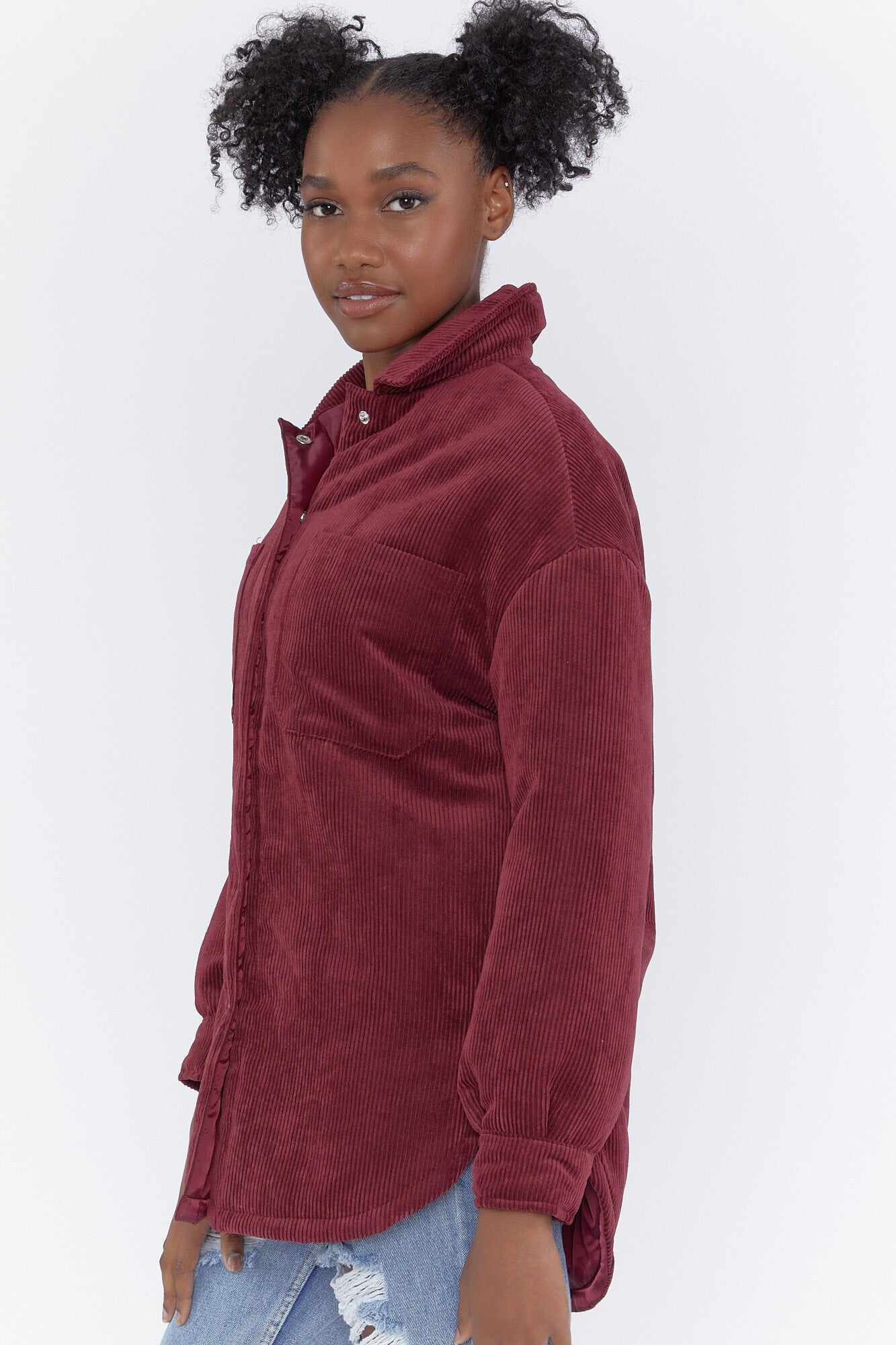 Women Apparel | Corduroy Puffer Shacket Burgundy Forever21 - HF85532