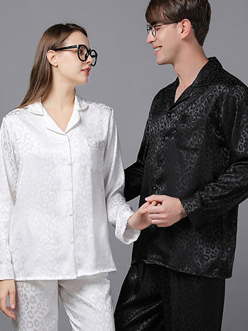 Regular Fit Ice Silk Casual Long Sleeve Couple Pajama Set