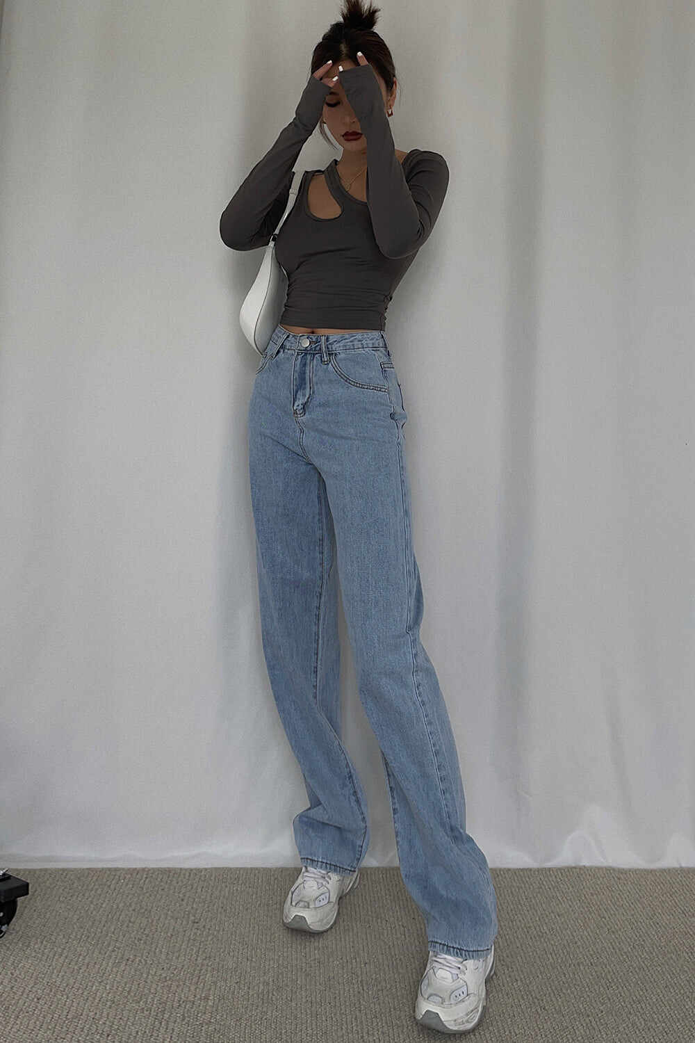 High Waist Mopping Drape Jeans