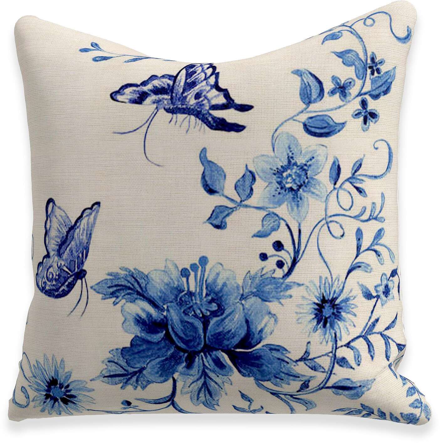 Blue And White Porcelain Flowers Cushion Cover 4PCS Soft Decorative Square Throw Pillow Cover Cushion Case Faux Linen Pillowcase for Sofa Bedroom Superior Quality Mashine Washable