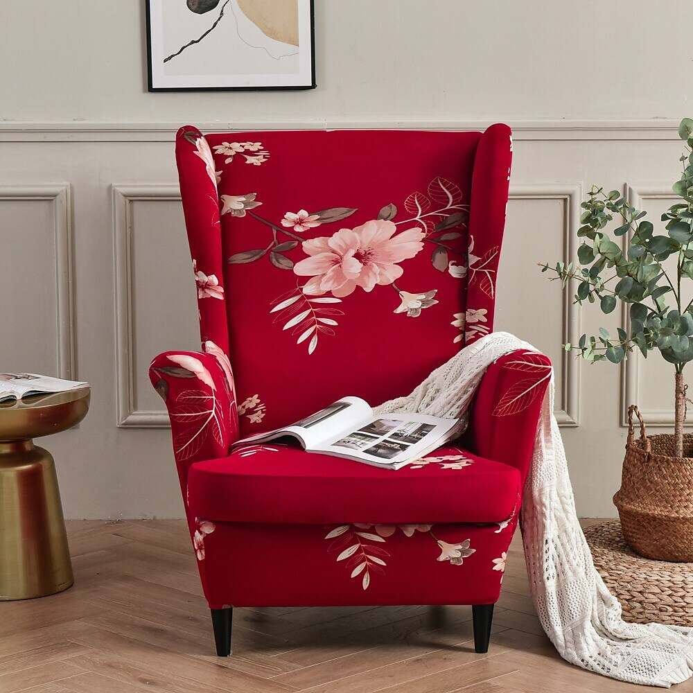 Stretch Wingback Chair Cover IKEA STRANDMON with Seat Cushion Cover