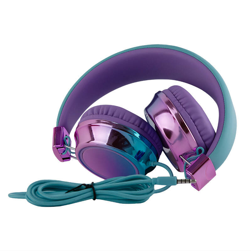 gradient color foldable over ear wired headphones