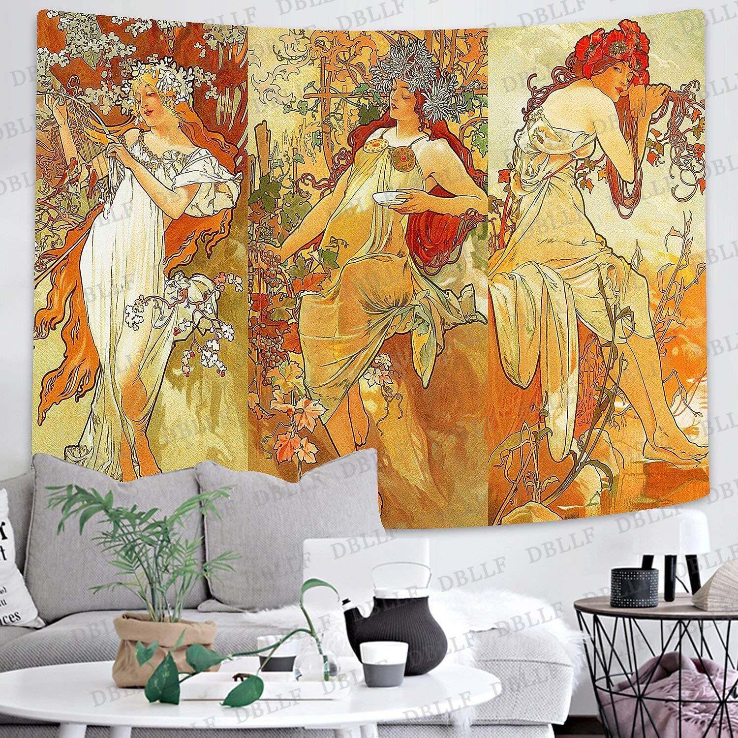 Art Nouveau Lady Tapestry Medieval Wall Art Decor Victoria