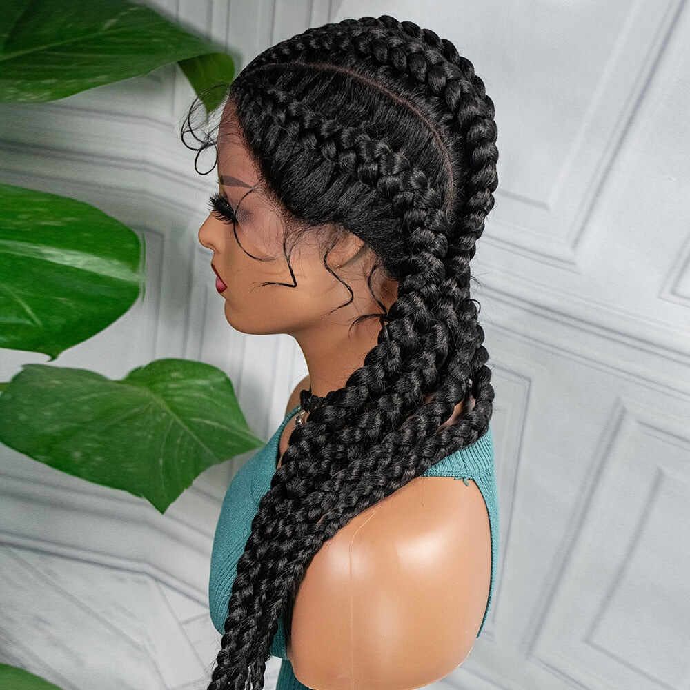 Box Braided Wigs With Baby Hair Medium Long Synthetic 26 Inches Heat Resistant Braiding Hair WigFor Black Women Afro Wig