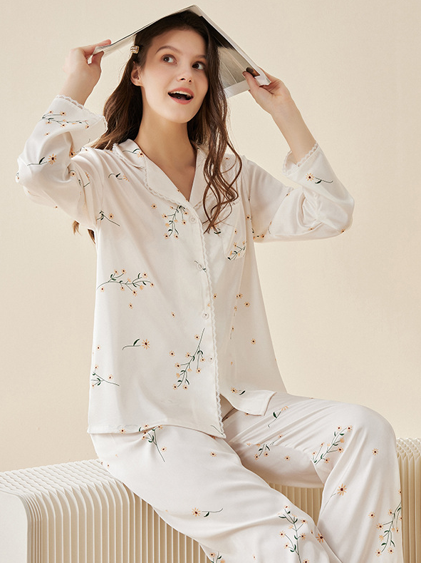 Casual Loose Regular Sleeve Floral Long Sleeve Pajama Set