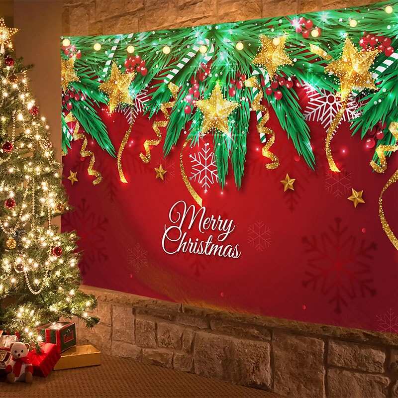 Christmas Decor LED Lights Wall Tapestry Christmas Balls Print