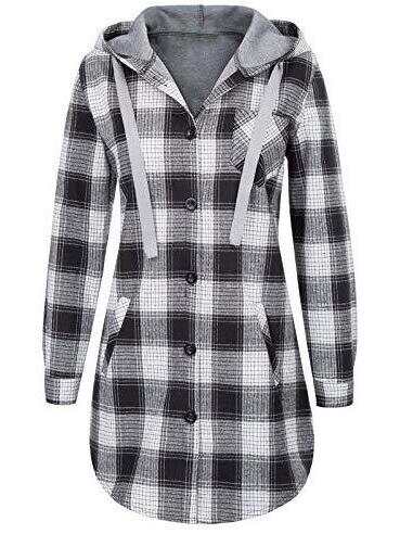 Casual ladies plaid hooded jacket