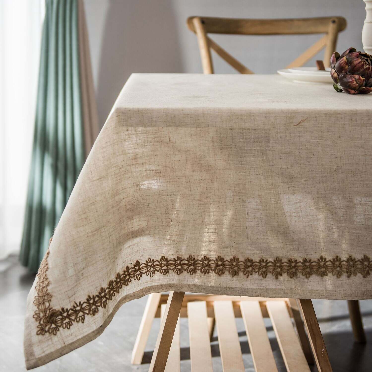 Farmhouse Style Pastoral Tablecloth Cotton Linen Fabric Table Cloth