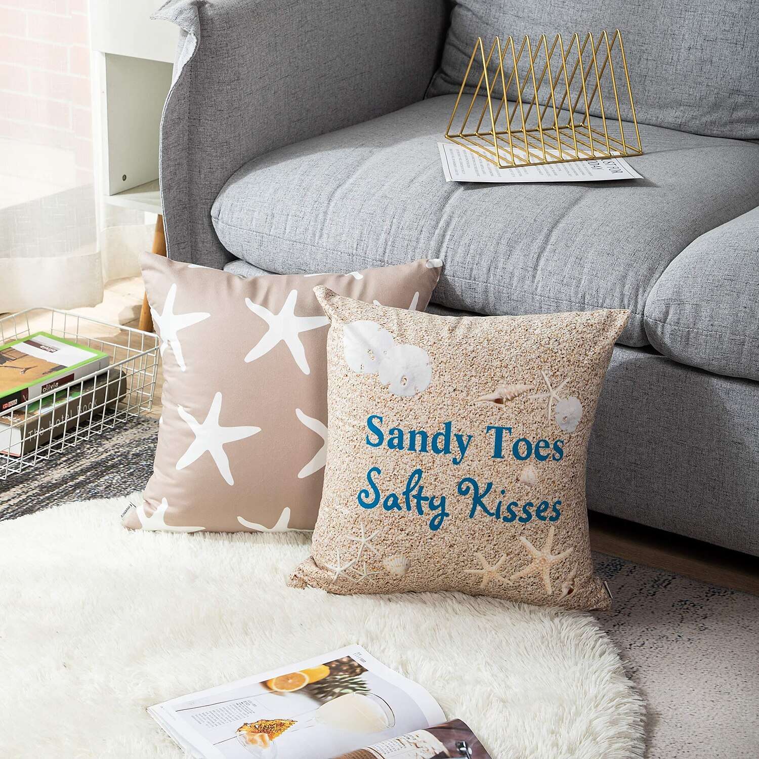 Beach Starfish Double Side Pillow Cover 4PC Soft Decorative Square Cushion Case Pillowcase for Bedroom Livingroom Sofa Couch Chair