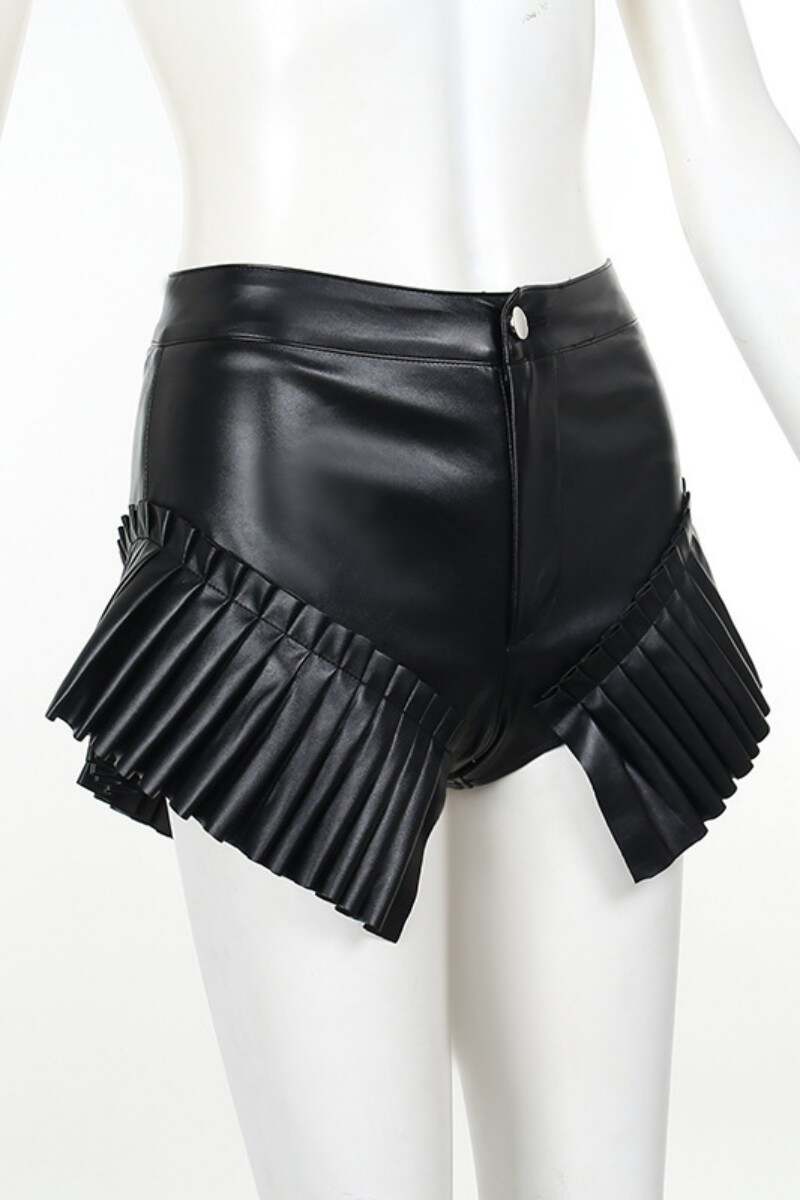 Black Casual Solid Patchwork Skinny High Waist Conventional Shorts