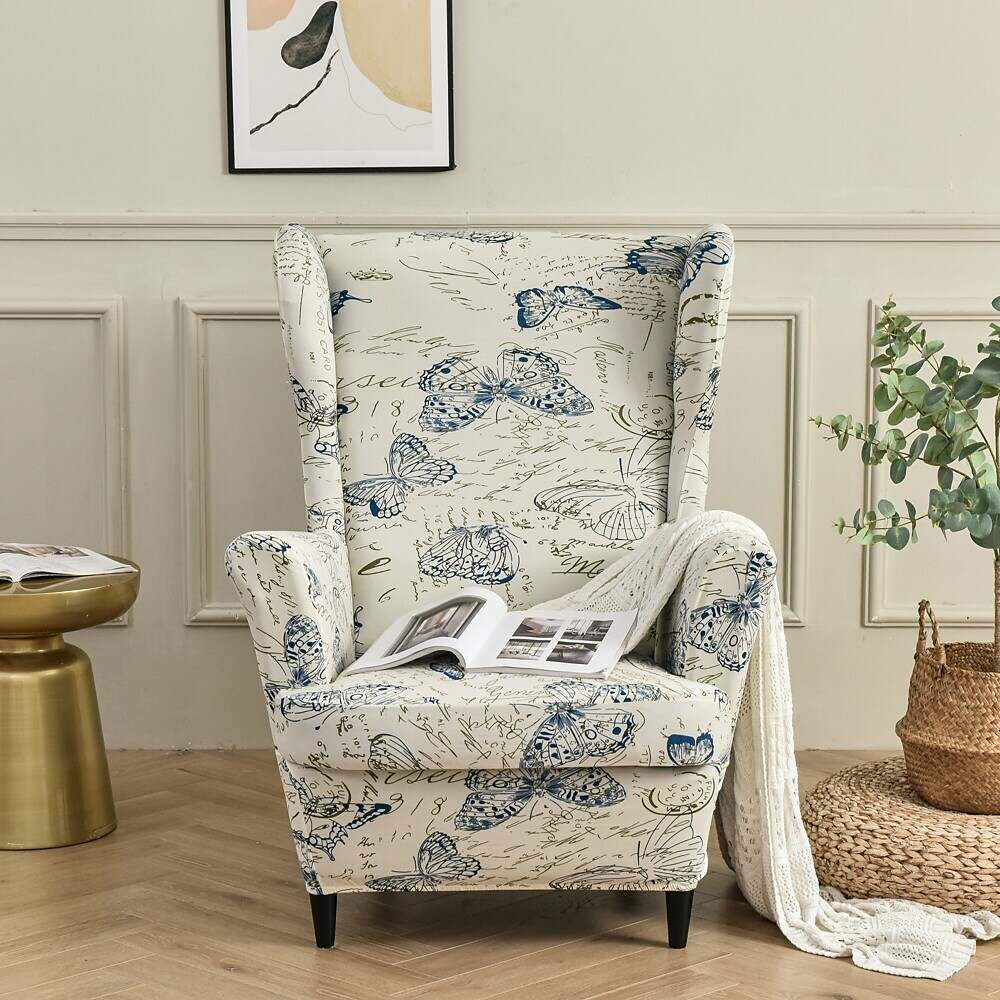 Stretch Wingback Chair Cover IKEA STRANDMON with Seat Cushion Cover