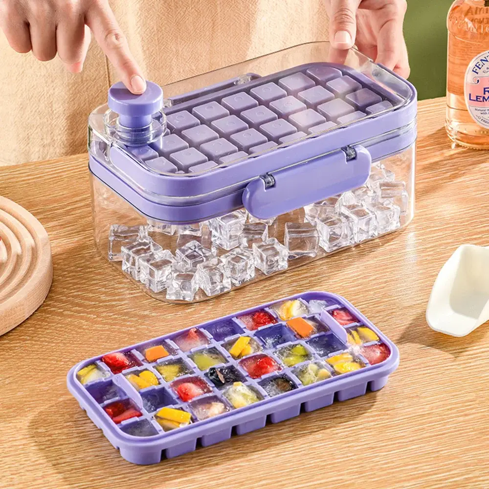 2 In 1 Press Ice Cube Making Mould andStorage Box with Lid Portable