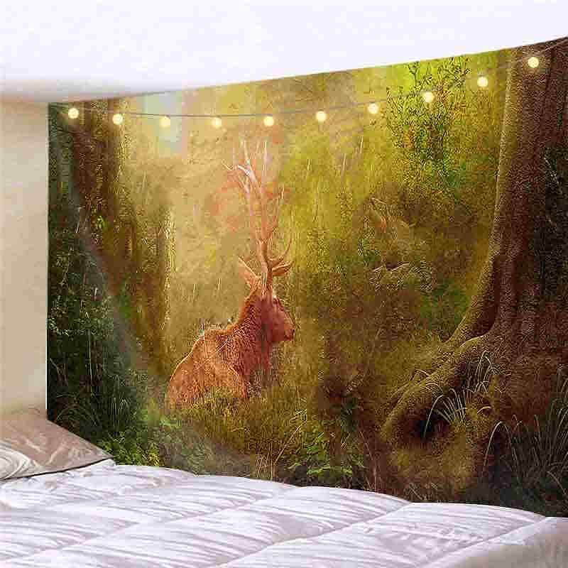 Landscape LED Lights Wall Tapestry Art Decor Forest Waterfall Print