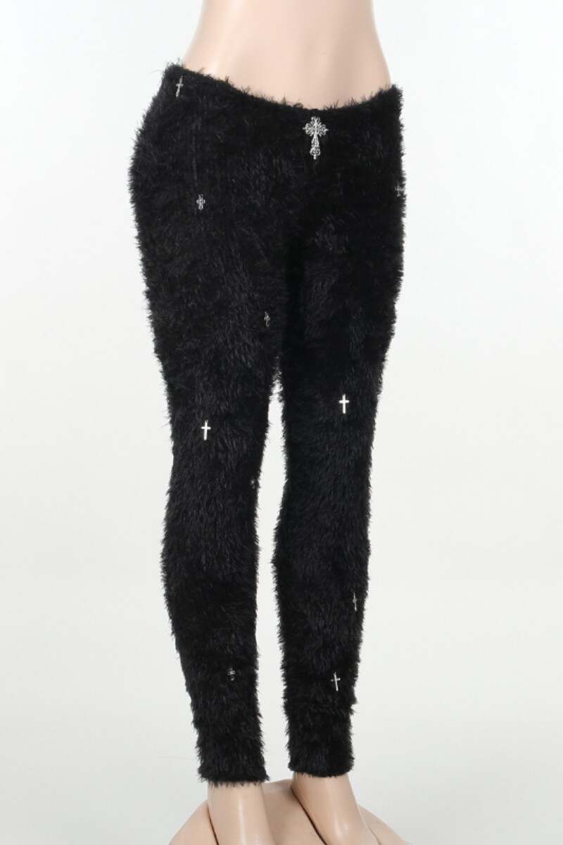 Black Casual Solid Patchwork Skinny Mid Waist Conventional Patchwork Trousers