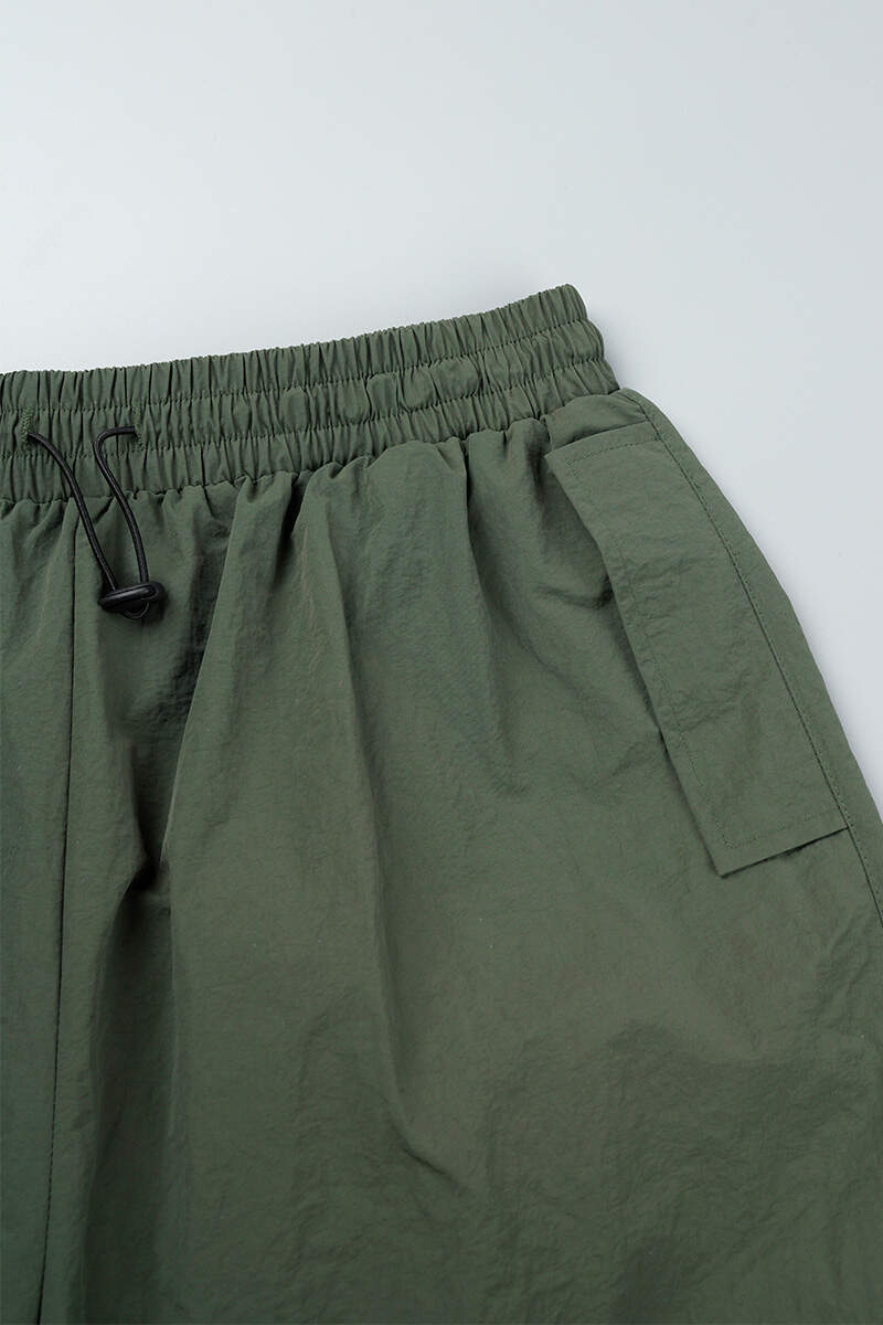 Army Green Street Solid Patchwork Draw String Pocket Straight Low Waist Straight Solid Color Bottoms