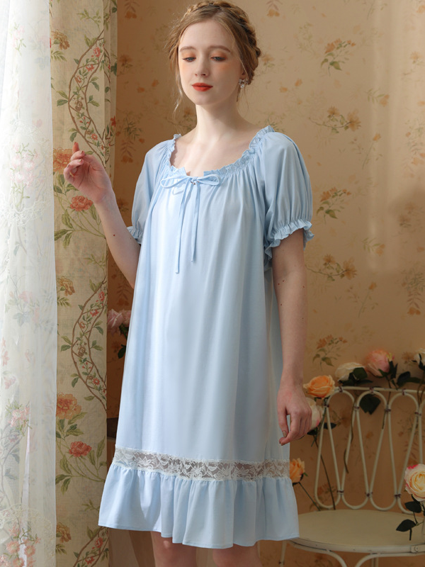 Crew Neck Lace Loose Party Nightdress