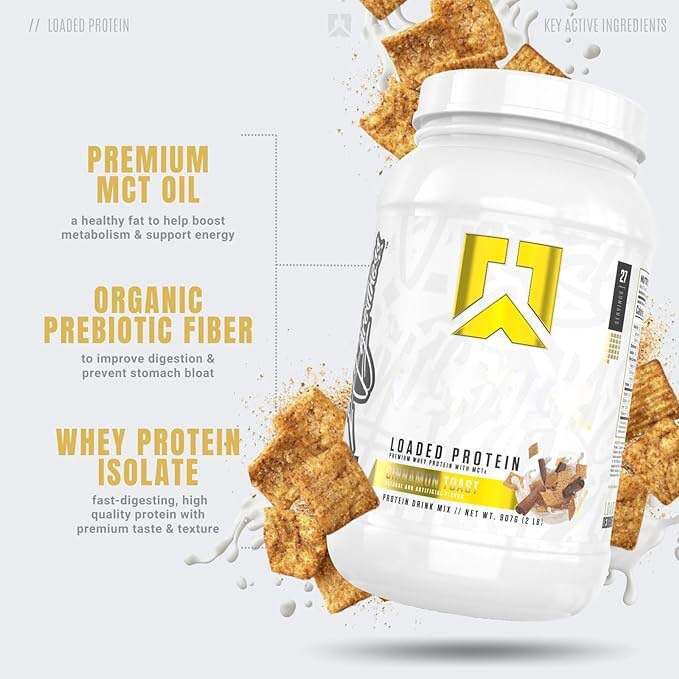 Loaded Protein Powder | 25g Whey Protein Isolate & Concentrate | with Prebiotic Fiber & MCTs | Low Carbs & Low Sugar