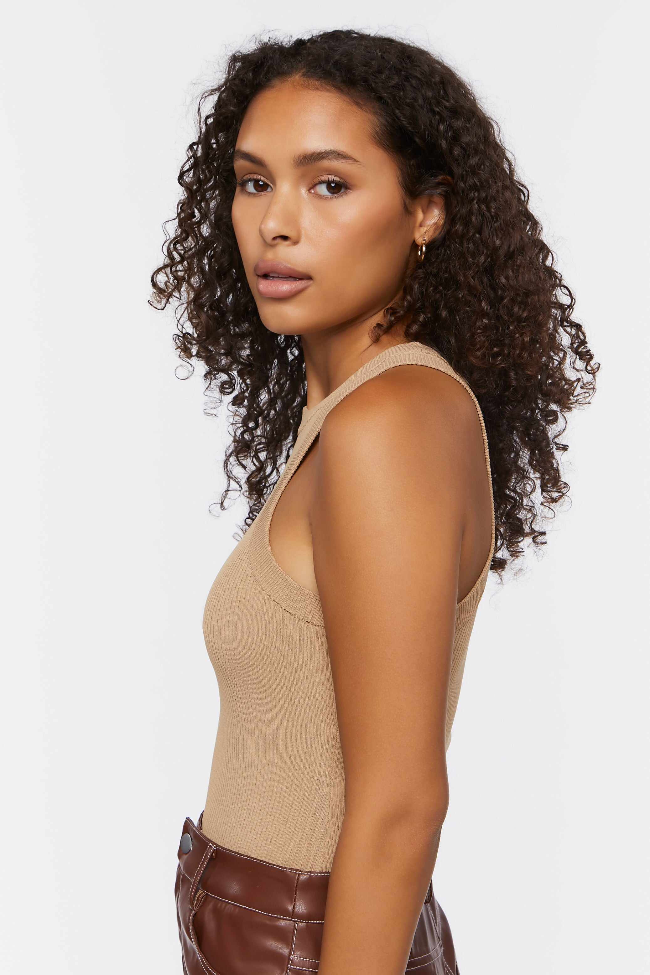 Women Apparel | Sweater-Knit Racerback Bodysuit Tan Forever21 - FZ48617