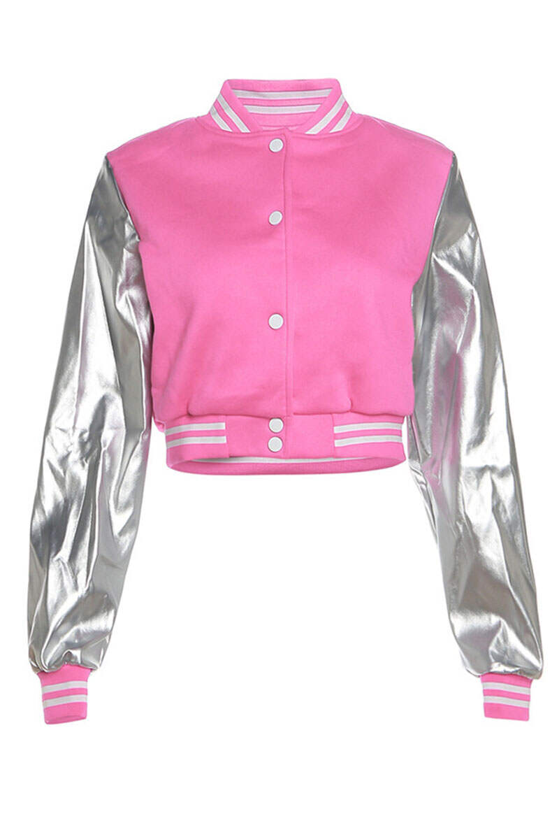 Pink Casual Street Solid Embroidered Patchwork Buckle Outerwear