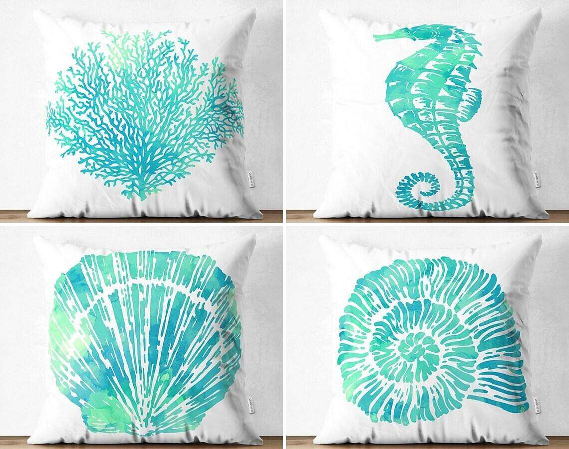 Turquoise Coral Ocean Double Side Pillow Cover 4PC Soft Decorative Square Cushion Case Pillowcase for Bedroom Livingroom Sofa Couch Chair