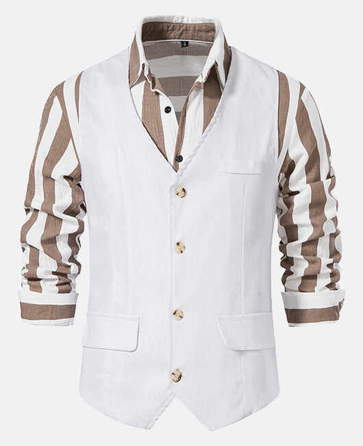 Casual Plain Patched Pocket Single Breasted Cotton Blazer Vest