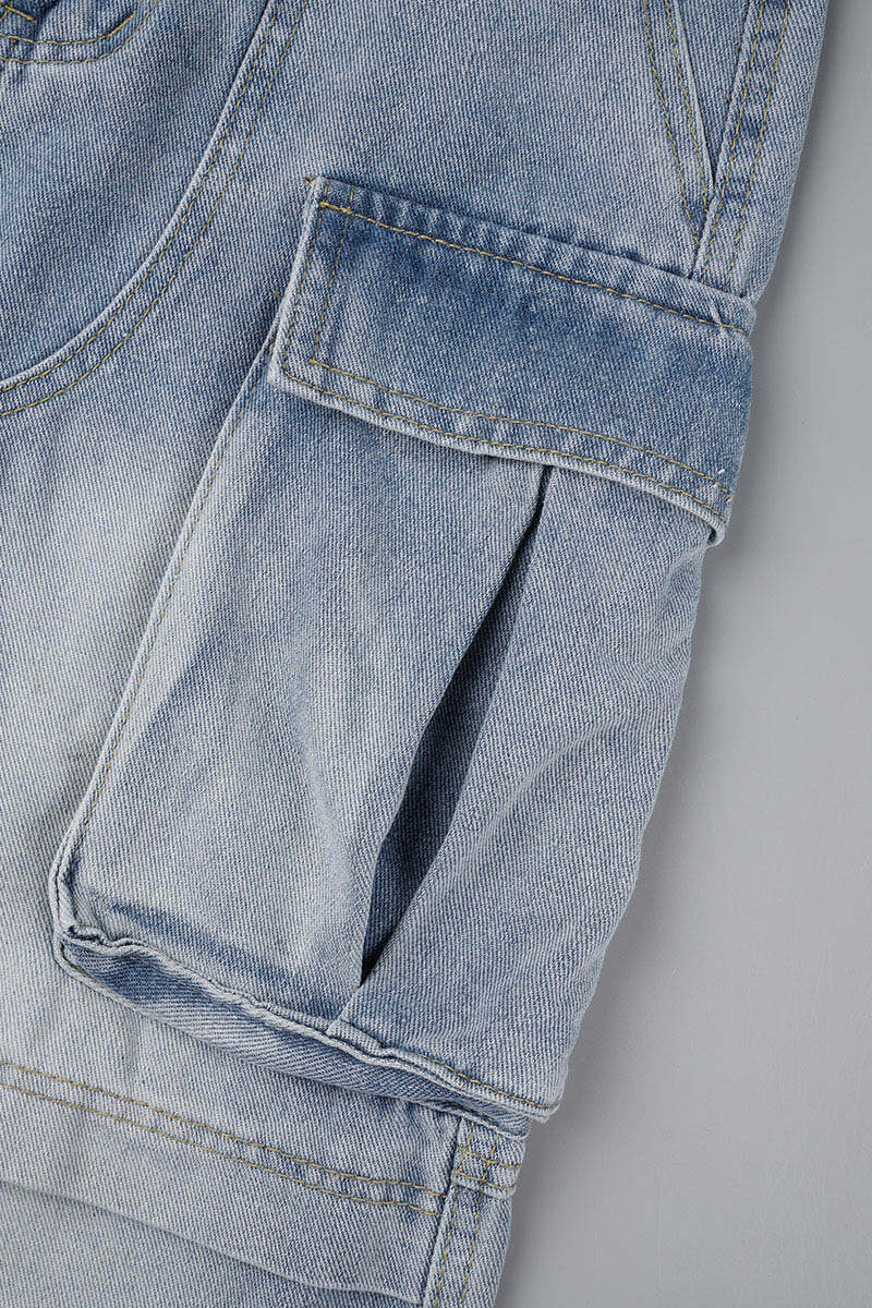 Blue Casual Solid Patchwork High Waist Regular Denim Jeans