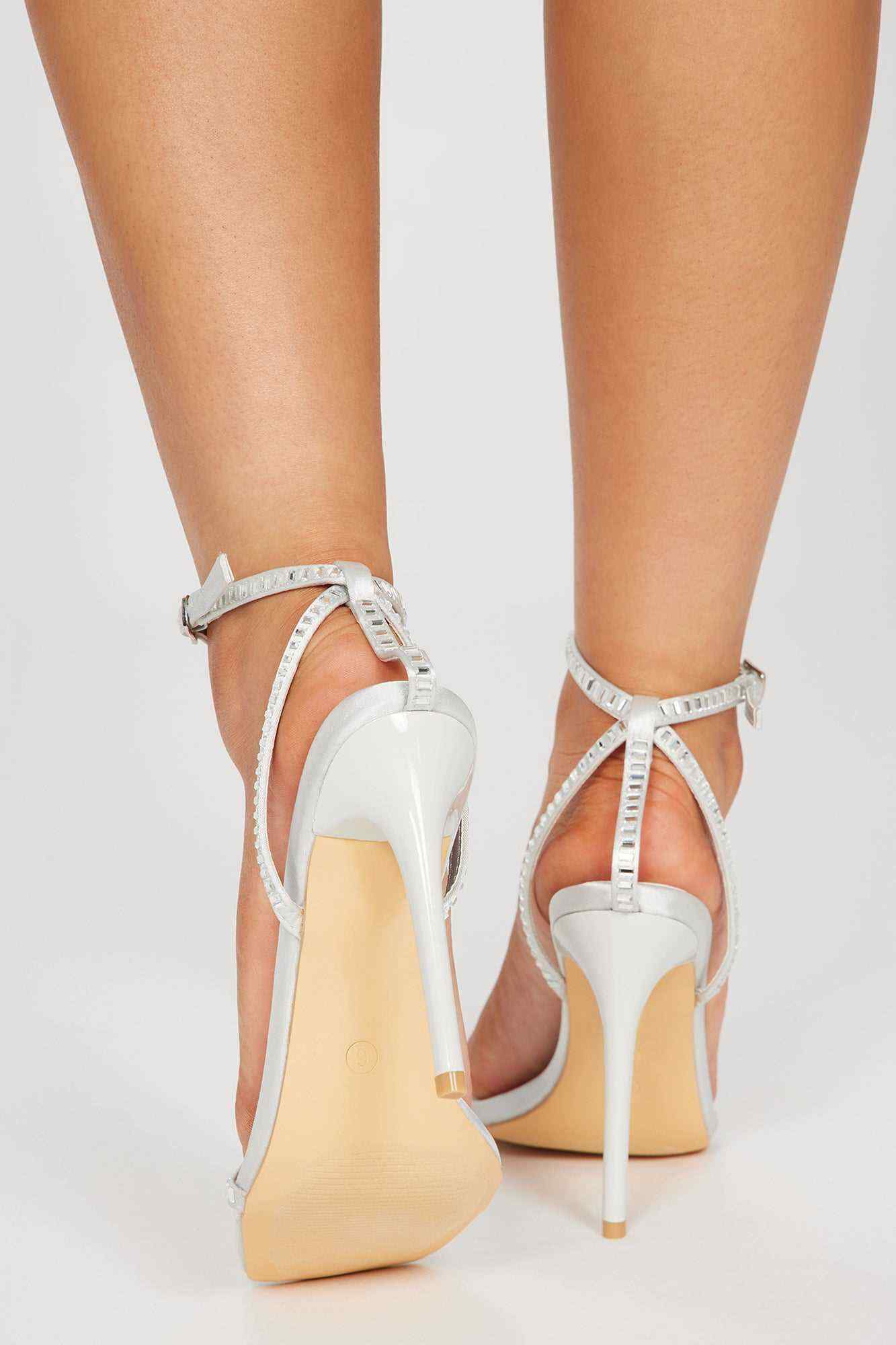 No Love Embellished Square Toe Heels   Silver