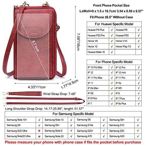 S-ZONE PU Leather RFID Blocking Crossbody Cell Phone Bag for Women Wallet Purse