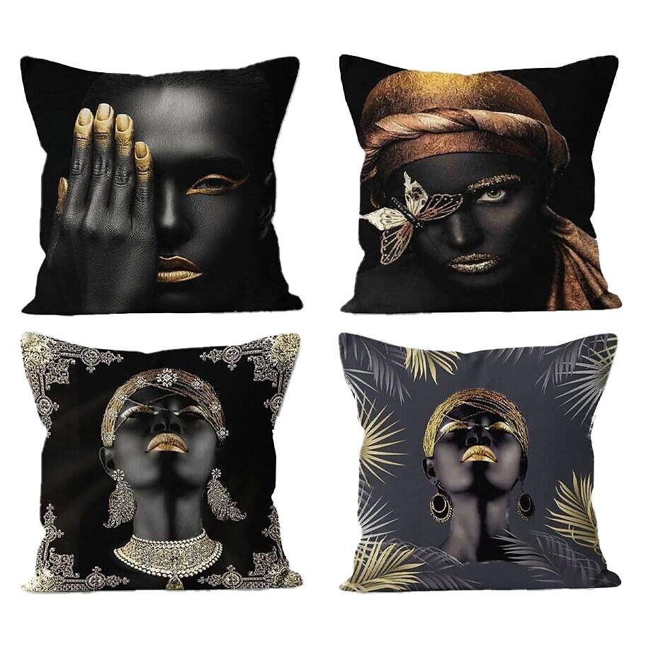 African Girl Double Side Pillow Cover 4PC Art Soft Decorative Square Cushion Case Pillowcase for Bedroom Livingroom Sofa Couch Chair