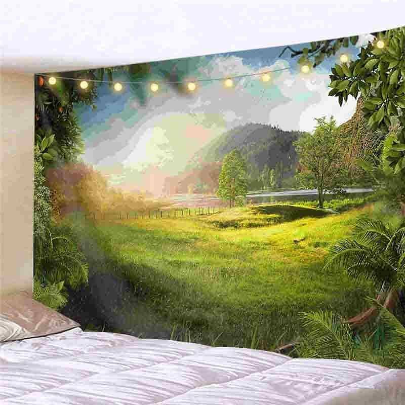 Landscape LED Lights Wall Tapestry Art Decor Forest Reindeer Print