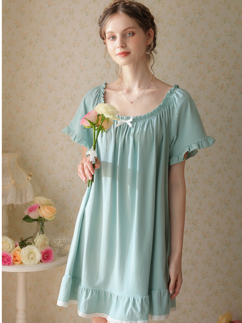 Simple Plain Cotton Floral Others Nightdress