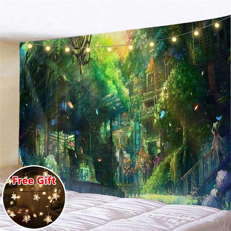 Landscape LED Lights Wall Tapestry Art Decor Fairytale Print