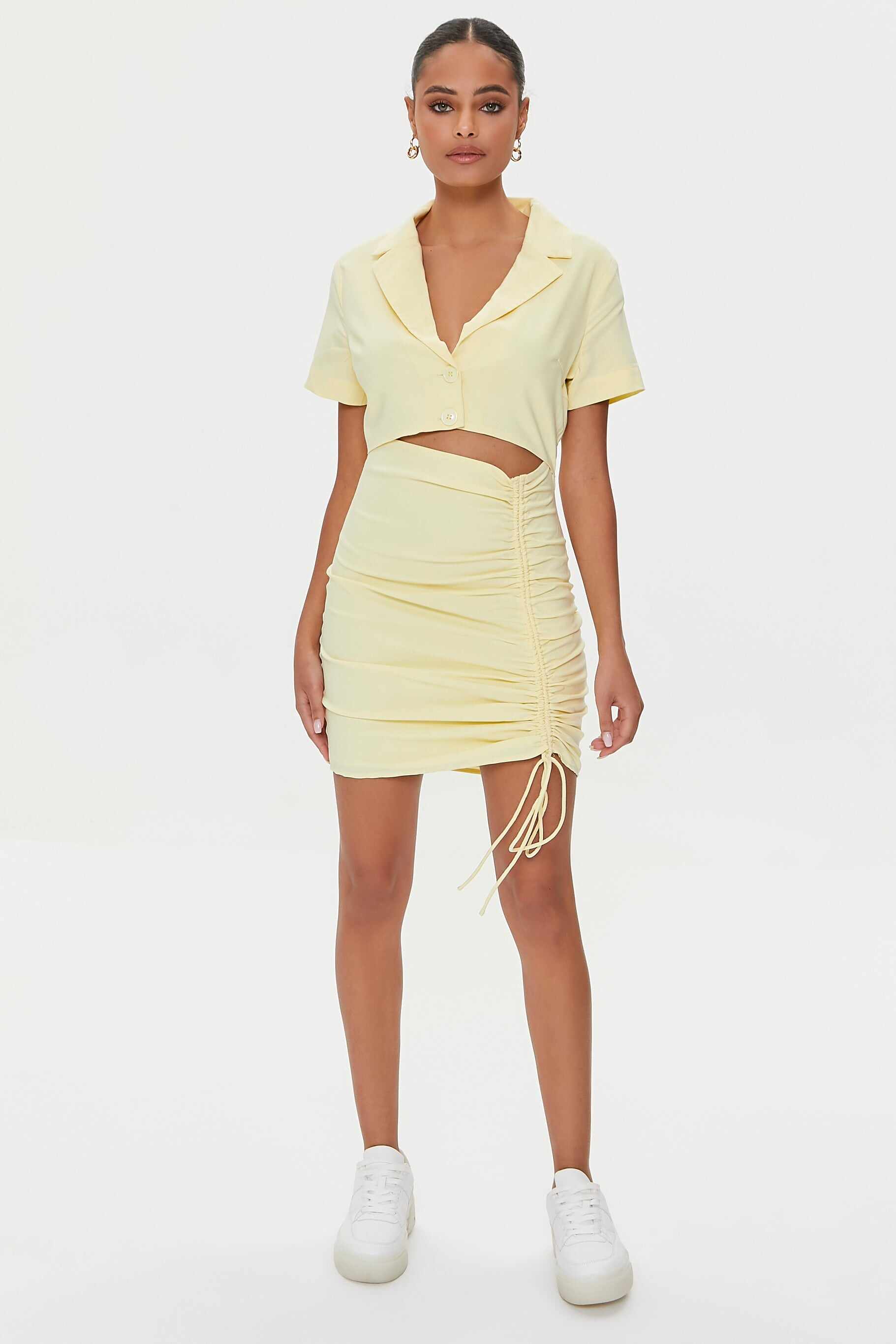 Women Apparel | Cutout Bodycon Mini Dress Pale Yellow Forever21 - QF46095