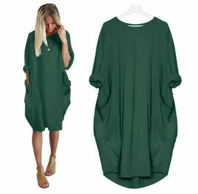 2021 Casual Loose Pocket Long Sleeve Dress