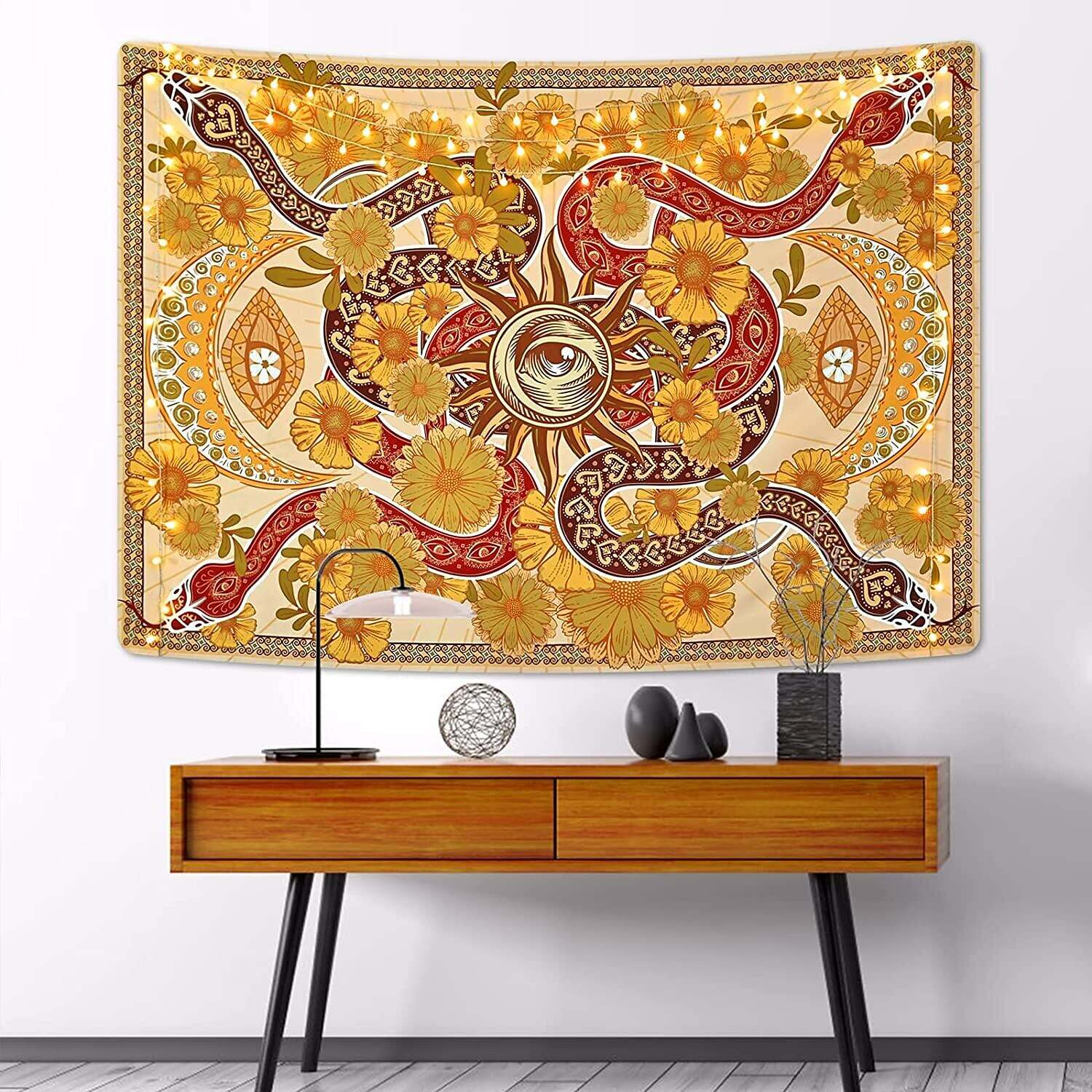 Flowers Tarot Tapestry Snake Sun Tapestry Mystic Eye