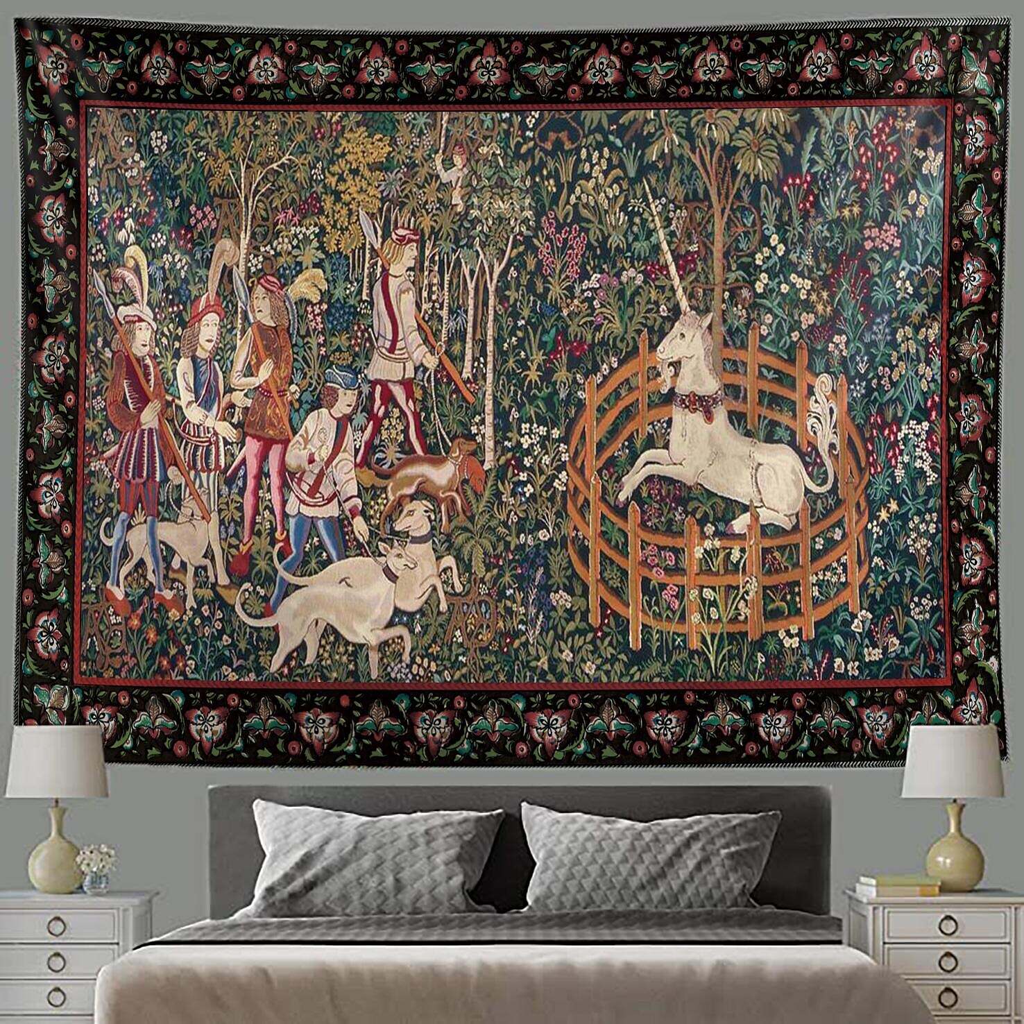 Medieval Lady Unicorn Wall Tapestry Art Decor