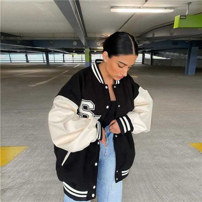 Y2K Fashion Patch Varsity Bomber Jacket