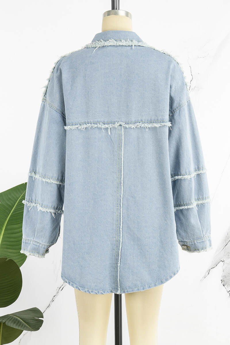 Apricot Casual Solid Patchwork Turndown Collar Long Sleeve Regular Denim Jacket