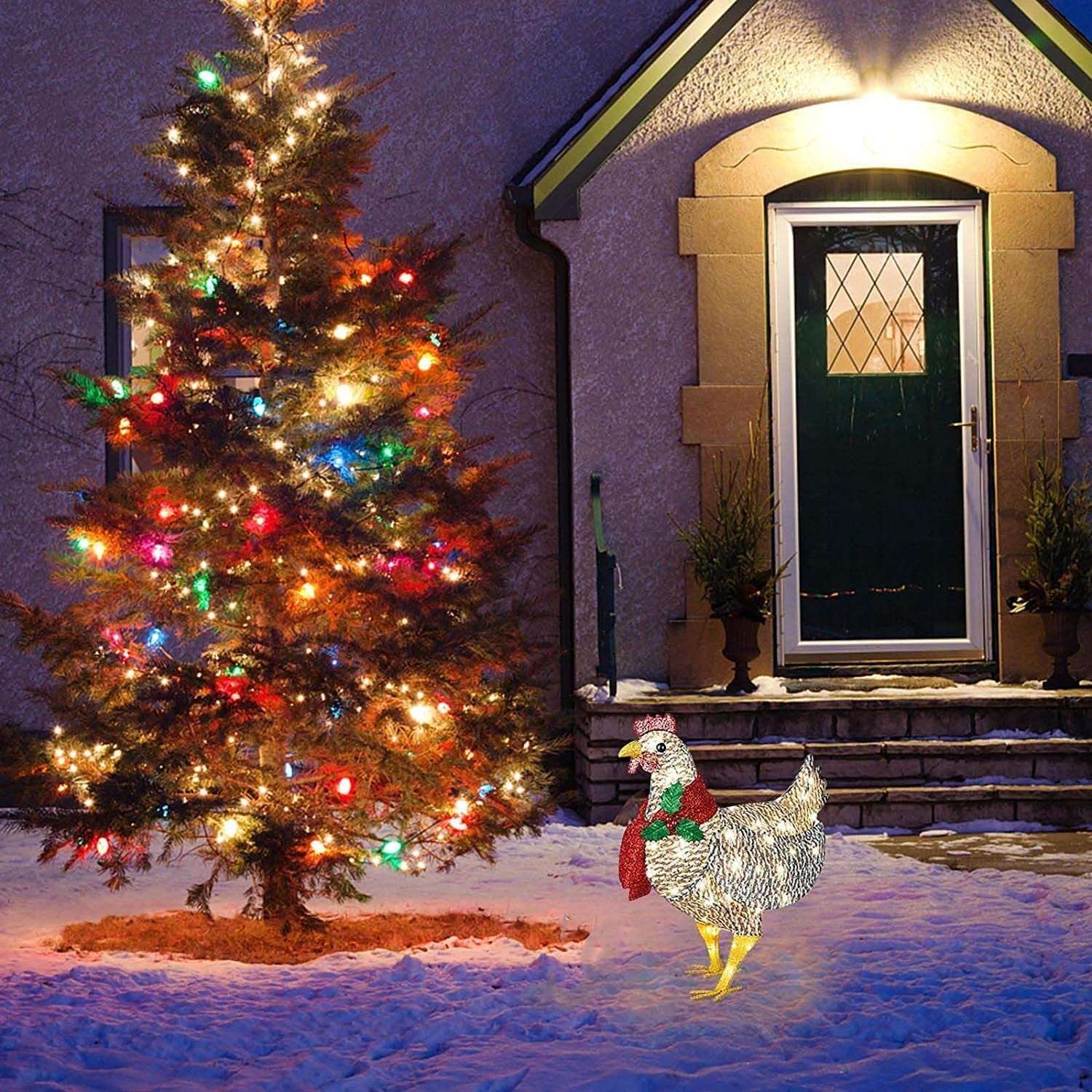 Light-Up Chicken with Scarf Holiday Decoration
