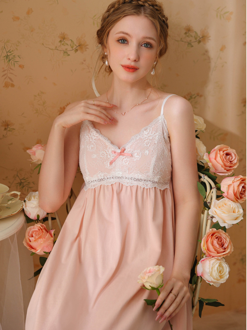 Simple Lace Loose Cotton Gallus Nightdress