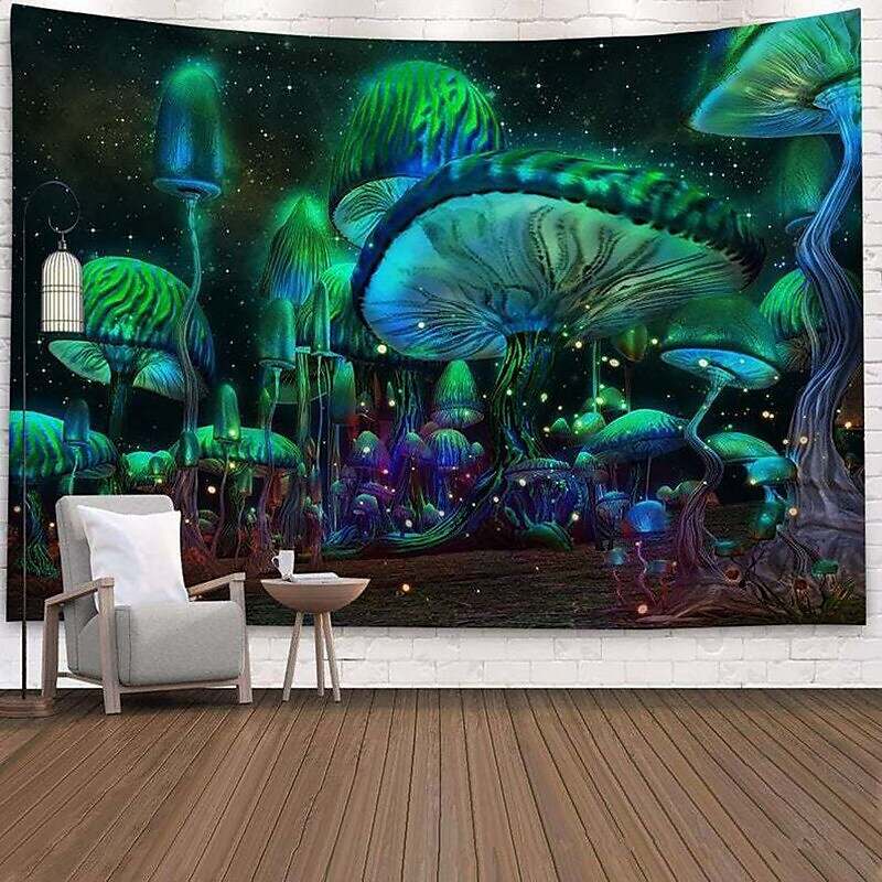 Blacklight UV Reactive Tapestry Trippy Mushroom Decoration Cloth