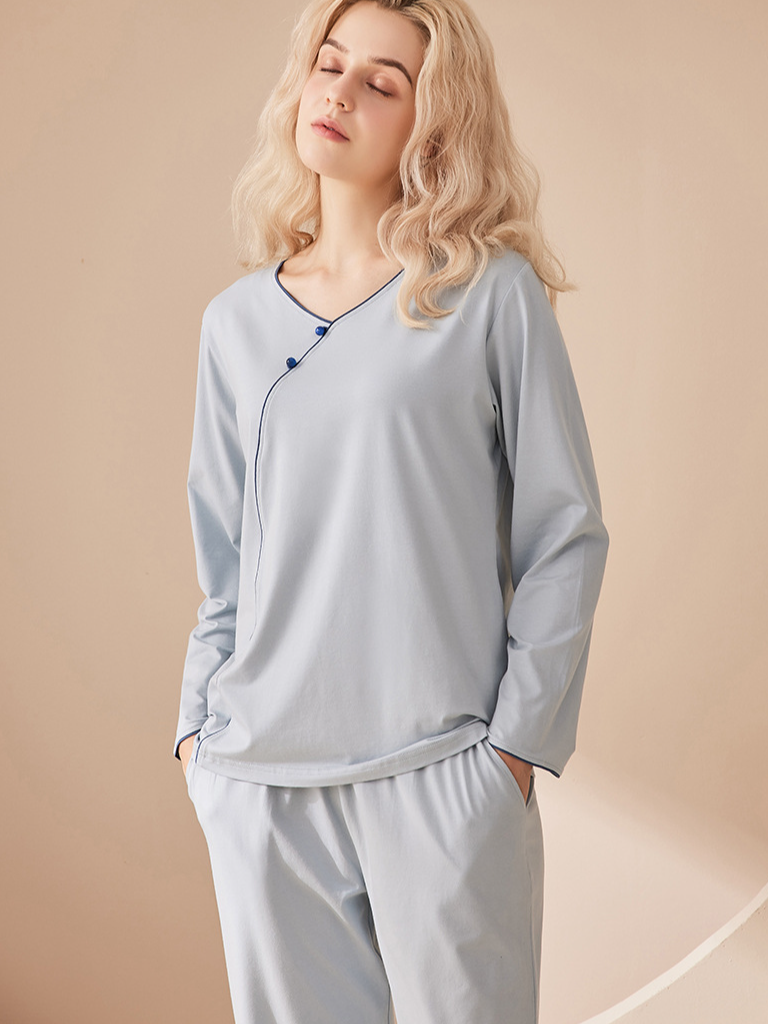 Regular Sleeve Loose Simple Long Sleeve Pajama Set