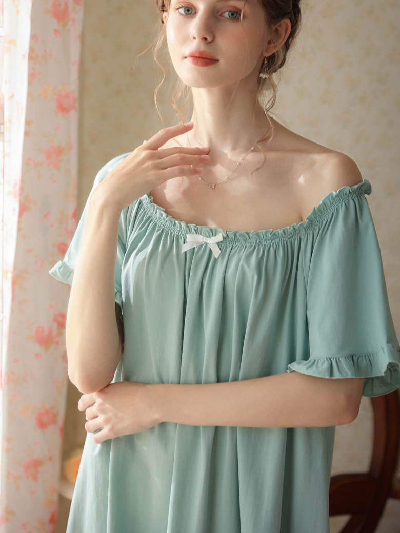 Simple Plain Cotton Floral Others Nightdress