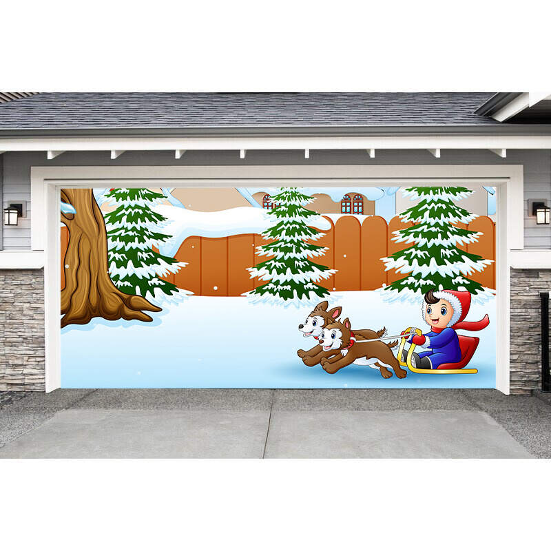 The sled garage door banner ornament